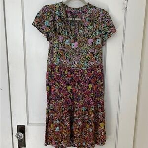 Anthropologie Colorful Floral Mini Dress ruffle sleeve